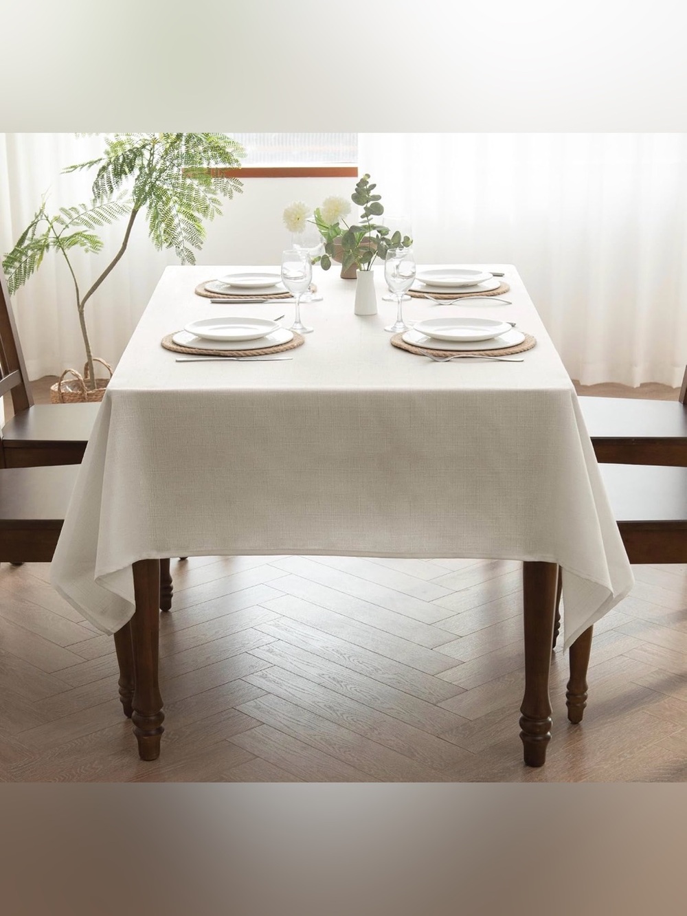 Classic Cream Linen-Blend Tablecloth - Neutral Home Dining